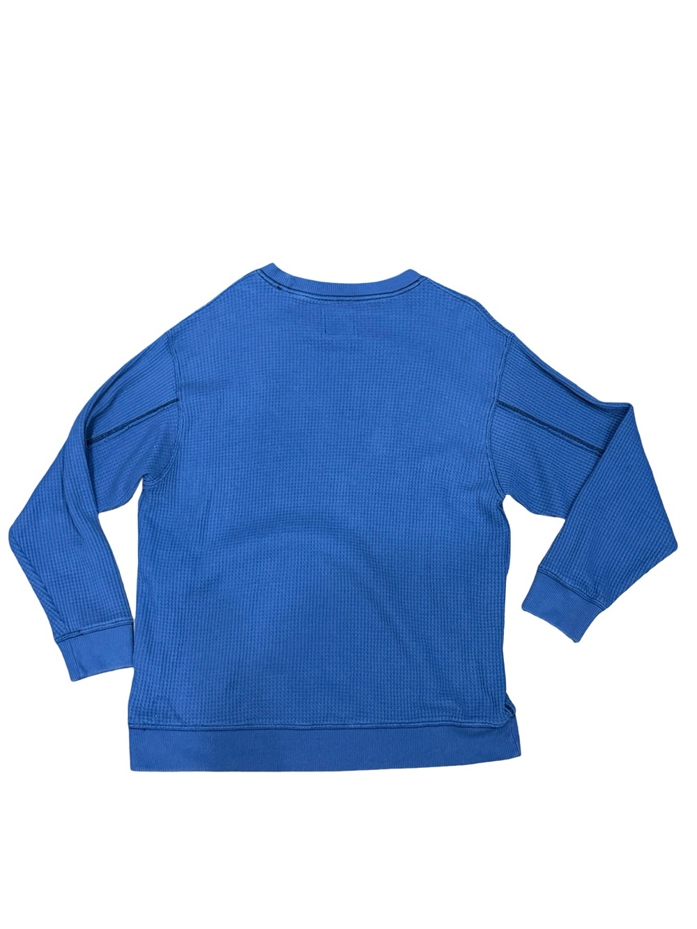 💙 Aerie Blue Waffle Knit Thermal Crewneck Top V-Stitch Size Medium - Picture 7 of 10